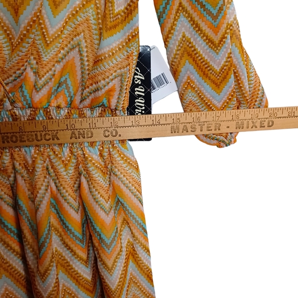 AS U WISH Colorful Chevron Stripe Print Brown Blue Smocked Dress Small NWT - Picture 8 of 11